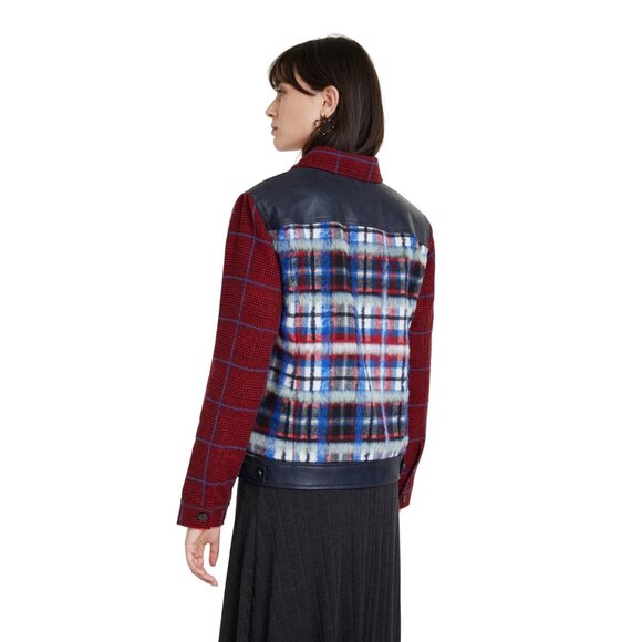 NWT Desigual wool blend Ingrid plaid faux leather bomber jacket, EU L - Picture 2 of 10